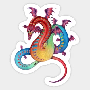 Fabulous Rainbow Dragon in Red, Blue, Yellow Sticker